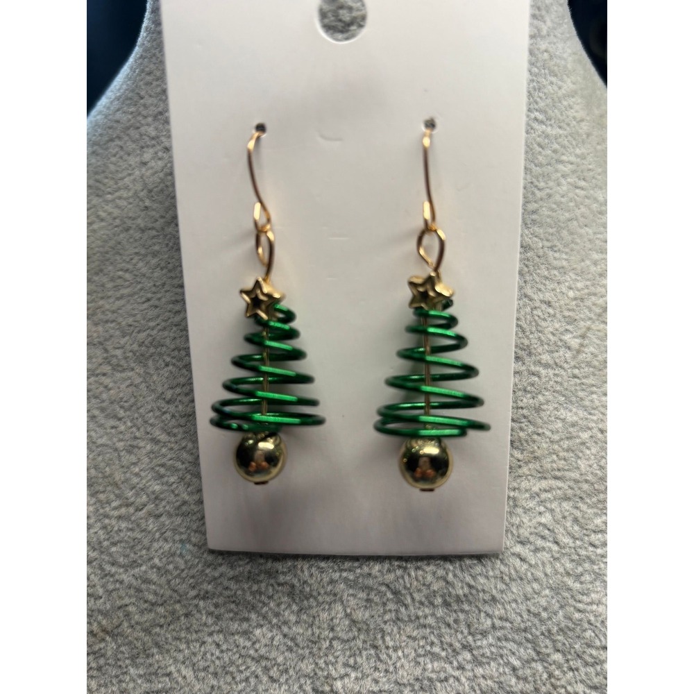 #2. Festive Christmas Tree Wire-Wrapped Spiral Drop Earrings